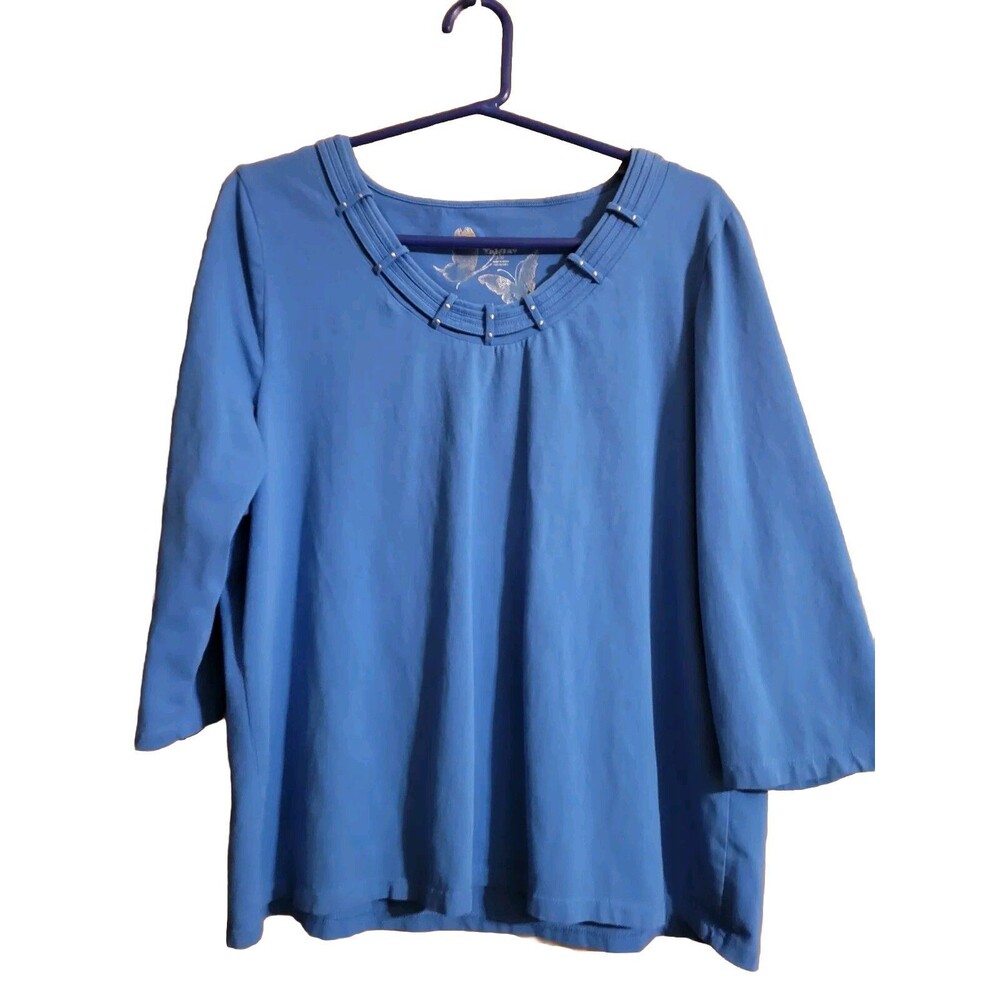 Tan Jay Womens Large Studded Collar Shirt Cornflower Blue Everyday Comfort Wear